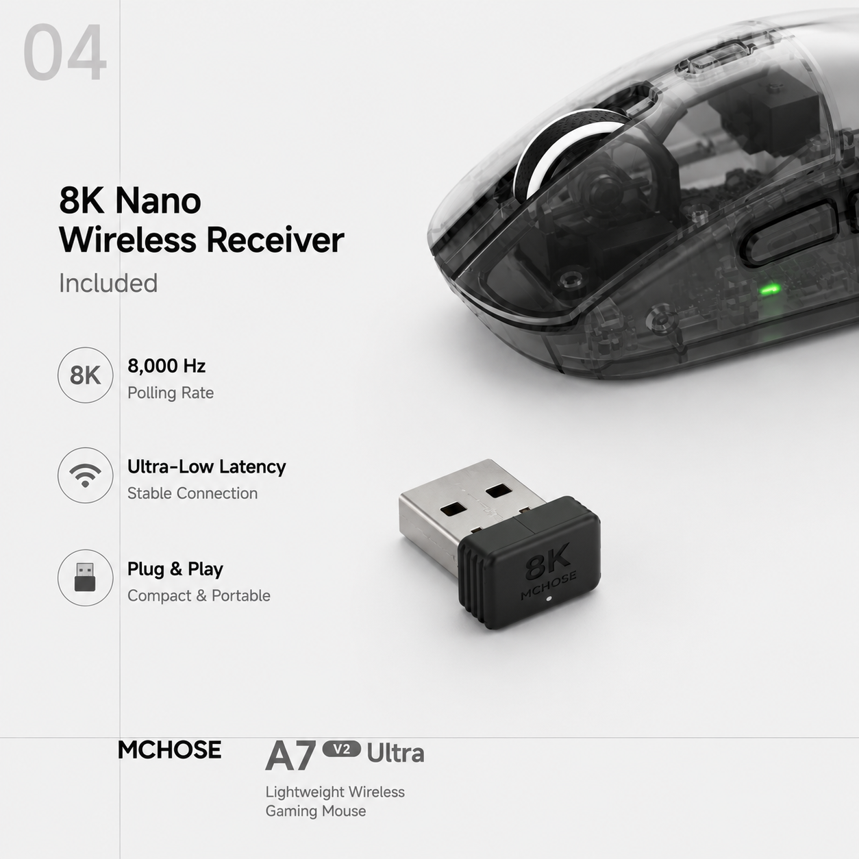 MCHOSE A7 V2 Ultra Lightweight All-round Wireless Gaming Mouse