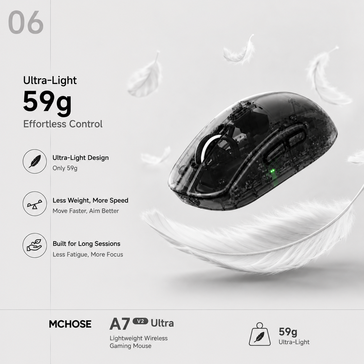 MCHOSE A7 V2 Ultra Lightweight All-round Wireless Gaming Mouse